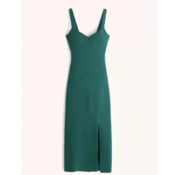 Abercrombie & Fitch Women's emerald green Corset Midi Sweater knit Dress Size M - Picture 3 of 10